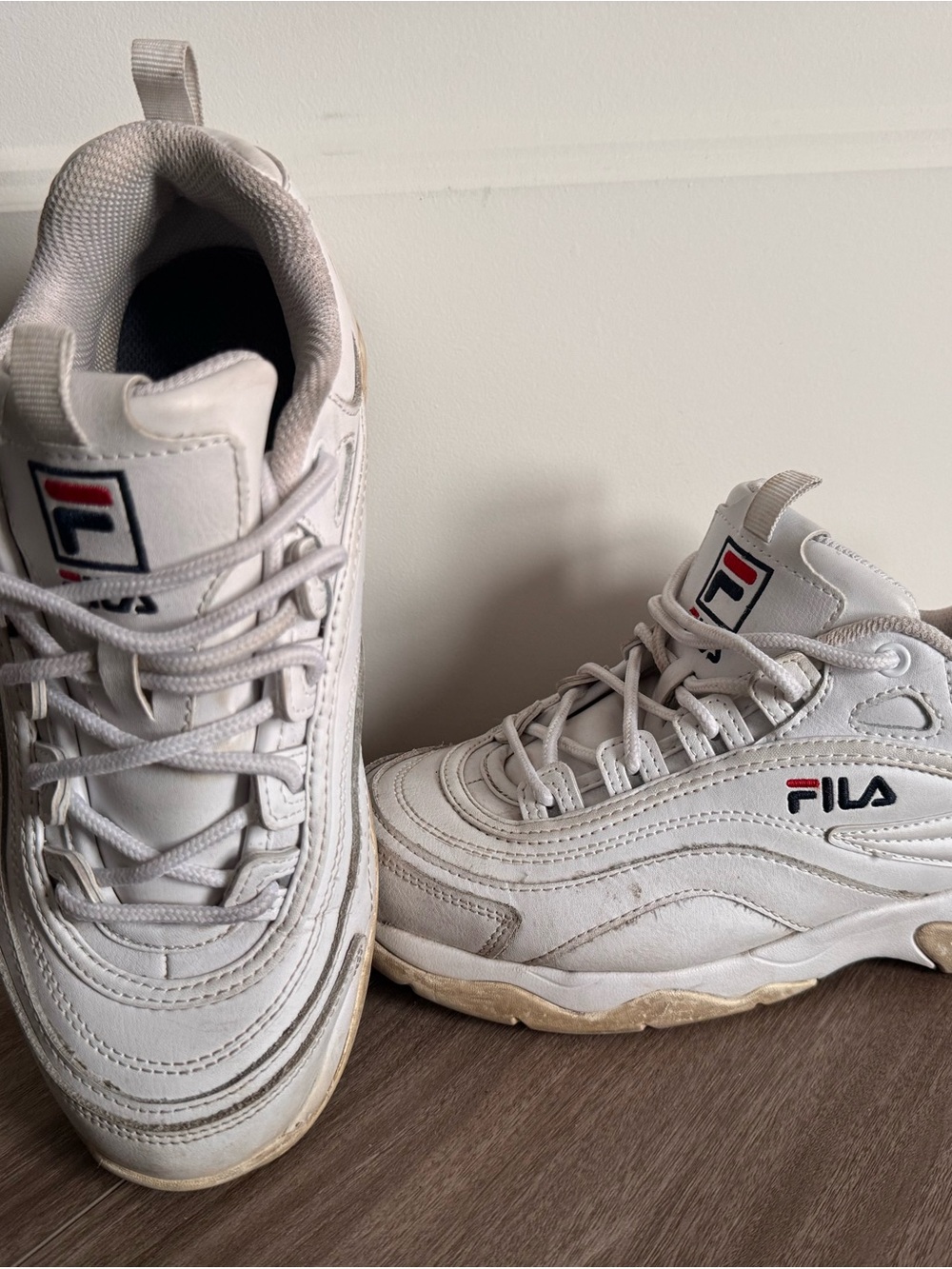 Fila White Chunky Athletic Sneakers with Red & Navy Accents